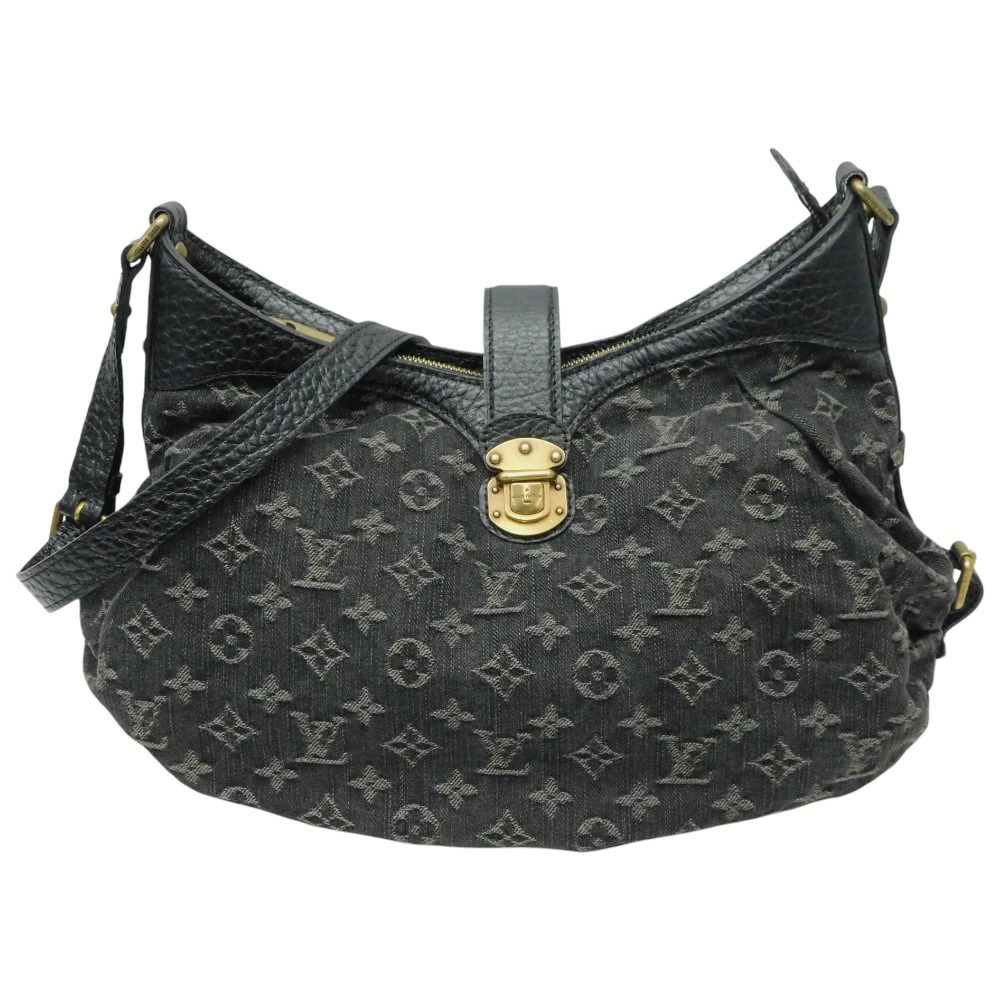 LOUIS VUITTON Denim Slide Sew Monogram Shoulder Bag Crossbody Black